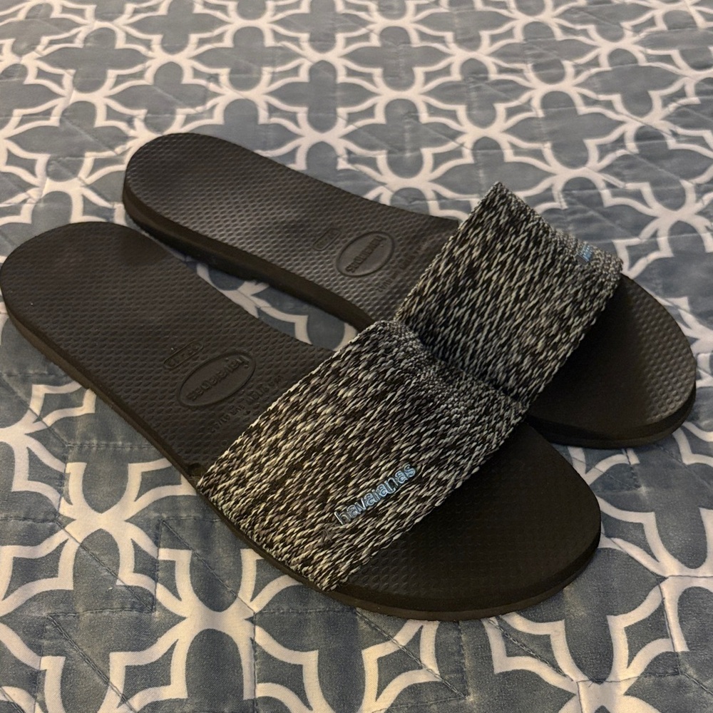 Havaianas Black and White Slide Knit You Malta Sandals Sue 39-40